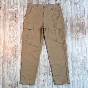 Uniqlo Unisex Cargo Pants sz Small /27-30" Brown Pockets Cotton Wide Leg Taper